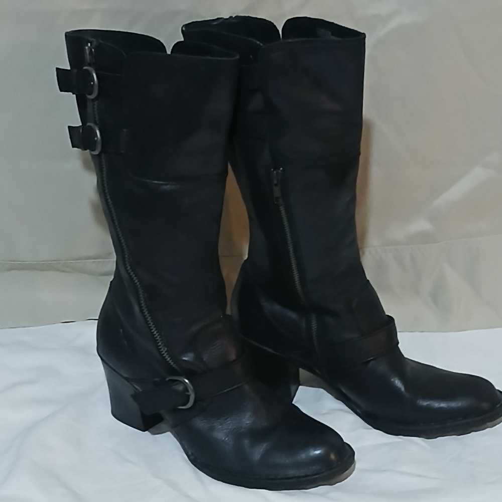Born Black Heeled Boots with Buckle Detail